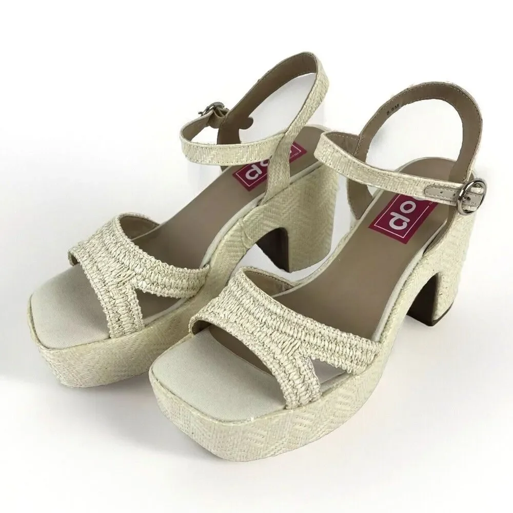 Natural Womens Chunky Platform Heels Sandals white open Toe Ankle Strap SZ 8.5